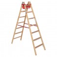 Euroline Holz Sprossenstehleiter mit Comfort-Breitsprossen und Eimerhaken 2x7 Sprossen