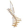 Dolle Mittelholmtreppe Hamburg 1/2 gewendelt Buche, geölt 85 cm breit für Geschosshöhen 222 – 258 cm UK Metall Weiß inkl. einseitigem Designgeländer