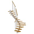 Dolle Mittelholmtreppe Hamburg 1/2 gewendelt Eiche, geölt 85 cm breit für Geschosshöhen 222 – 258 cm UK Metall Weiß inkl. einseitigem Designgeländer