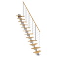 Dolle Mittelholmtreppe Basel Buche, lackiert 64 cm breit für Geschosshöhen 258 – 315 cm UK Metall Perlgrau inkl. einseitigem Designgeländer