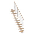Dolle Mittelholmtreppe Berlin Eiche weiß, geölt 64 cm breit für Geschosshöhen 240 – 292 cm UK Metall Weiß inkl. einseitigem Designgeländer