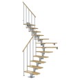 Dolle Mittelholmtreppe Cork Ahorn, lackiert 1/4 gewendelt 75 cm breit für GH 222 – 270 cm UK Metall Perlgrau mit Geländer