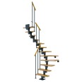 Dolle Mittelholmtreppe Dublin 1/2 gewendelt aus Eiche lackiert 75 cm breit für GH 278–337 cm UK Metall Anthrazit mit Einzelstabgeländer