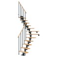 Dolle Mittelholmtreppe Dublin 1/4 gewendelt aus Buche lackiert 75 cm breit für GH 240–292 cm UK Metall Anthrazit mit Einzelstabgeländer