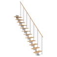 Dolle Mittelholmtreppe Dublin Gerade aus Buche lackiert 75 cm breit für GH 259–315 cm UK Metall Perlgrau mitlaufende Edelstahlstäbe