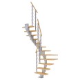 Dolle Mittelholmtreppe Frankfurt 1/2 gewendelt Buche, geölt 75 cm breit für GH 240 – 279 cm UK Metall Perlgrau mit Geländer