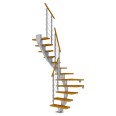 Dolle Mittelholmtreppe Frankfurt 1/2 gewendelt Eiche, geölt 75 cm breit für GH 259 – 301 cm UK Metall Perlgrau mit Geländer