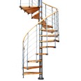 Dolle Spindeltreppe Oslo Ø120cm mit 273-299cm Geschosshöhe 12 Stufen Buche lackiert Geländer grau, mitlaufende Edelstahlstäbe