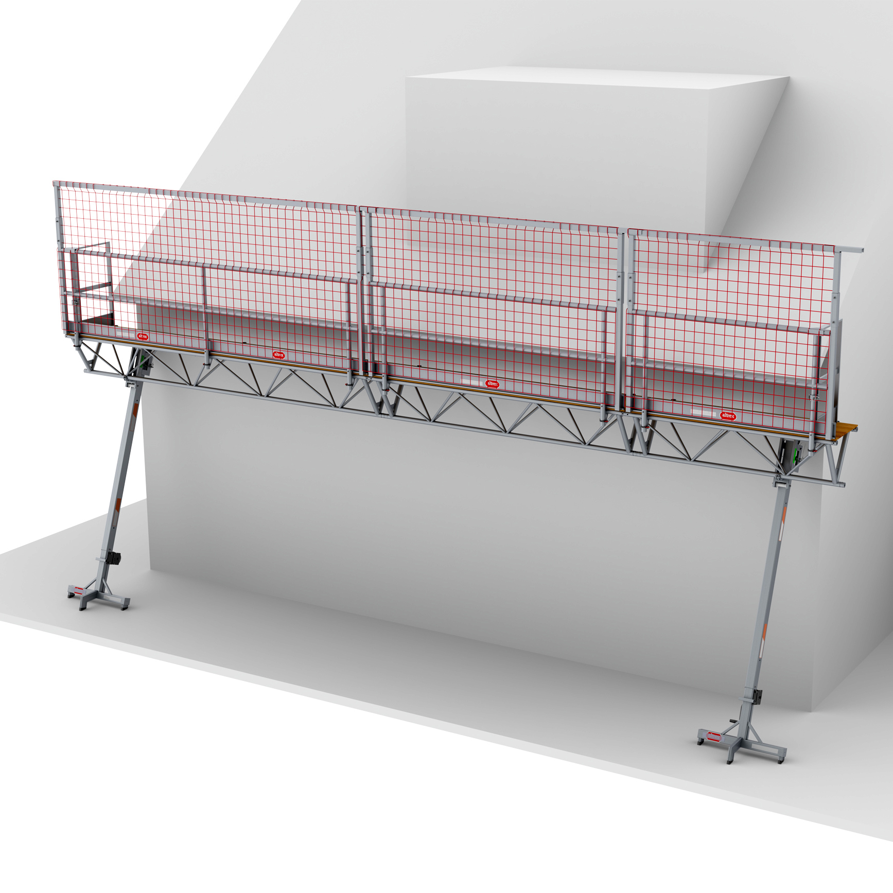 Altrex Modulare Dreiecksbühne Absturzsicherung mit Fangnetzen für geneigte Dächer Euro 3-5 MTB 11m lang