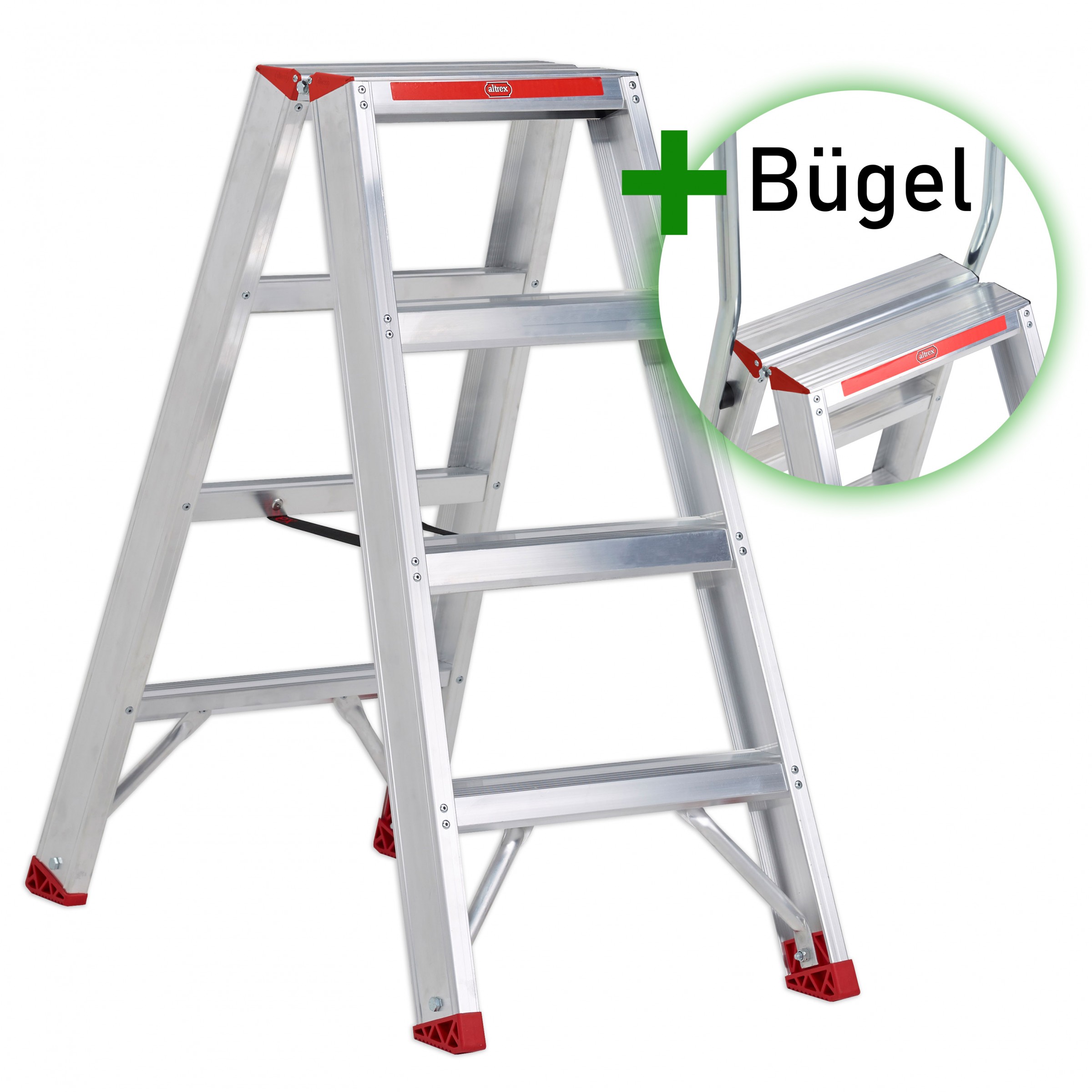 Altrex Sierra beidseitig begehbare Stufenstehleiter SDO 4 Stufen mit Bügel