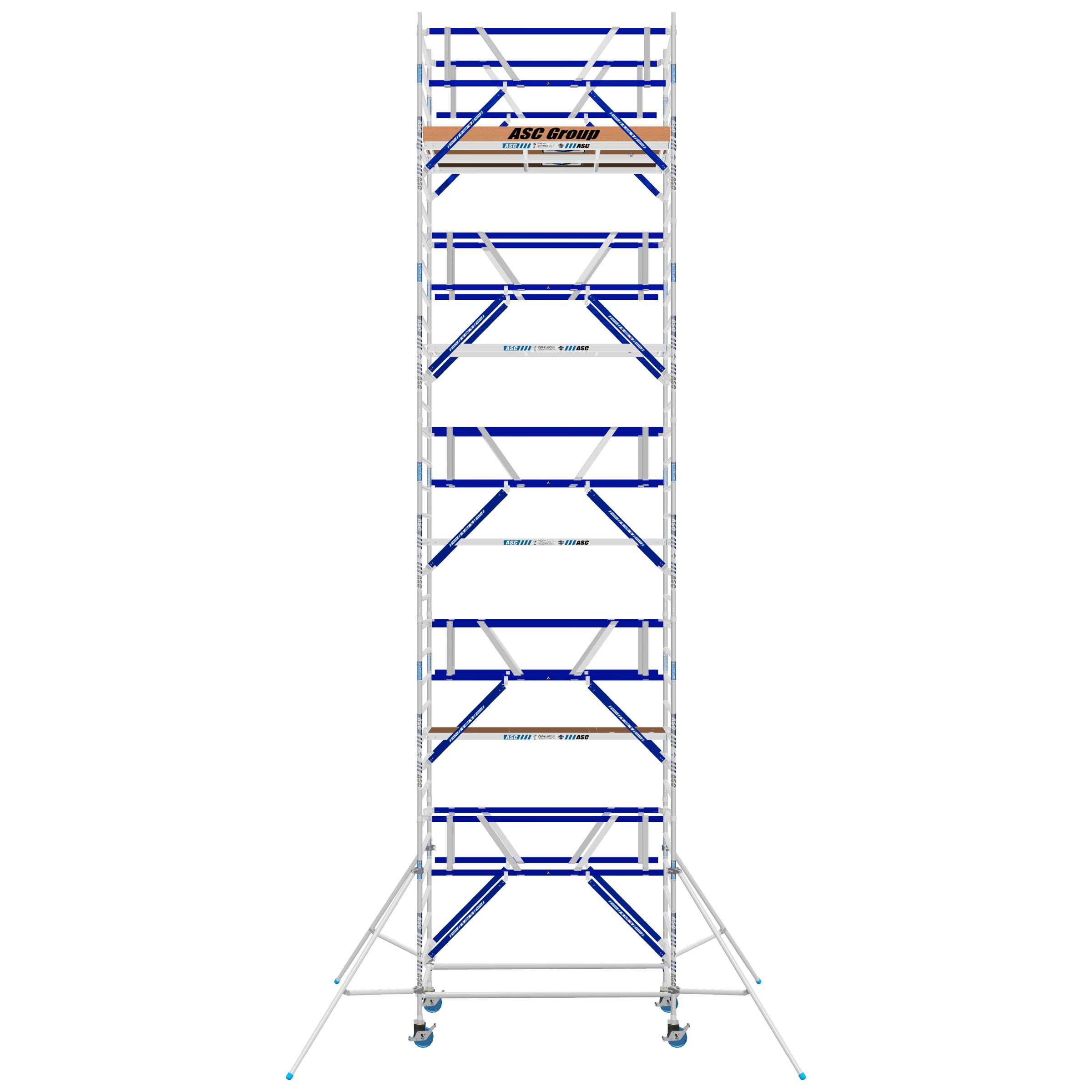 ASC Rollgerüst AGS Pro 190x135cm mit Holz-Plattformen und doppelseitigem Geländer 11,3m Arbeitshöhe