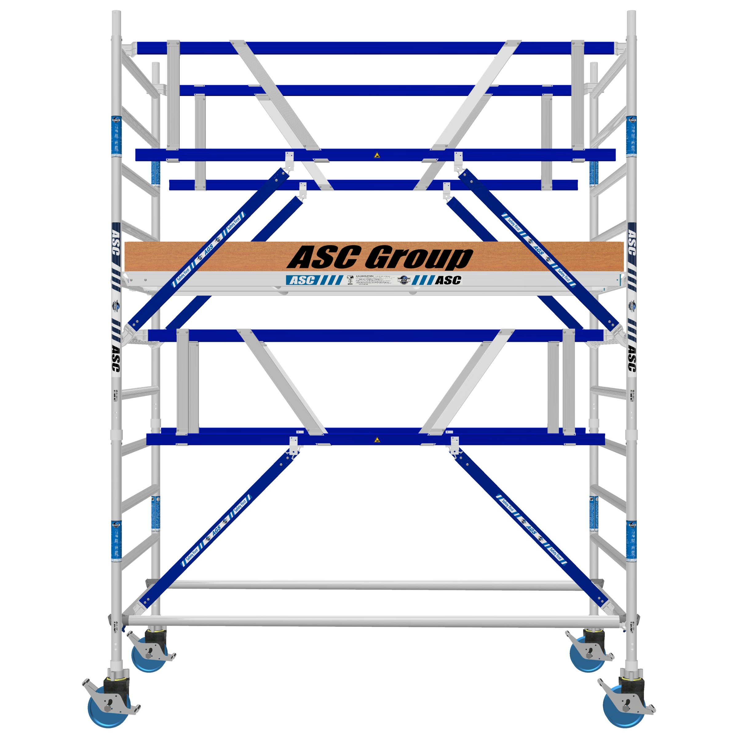 ASC Rollgerüst AGS Pro 190x75cm mit Holz-Plattformen und doppelseitigem Geländer 4,3m Arbeitshöhe