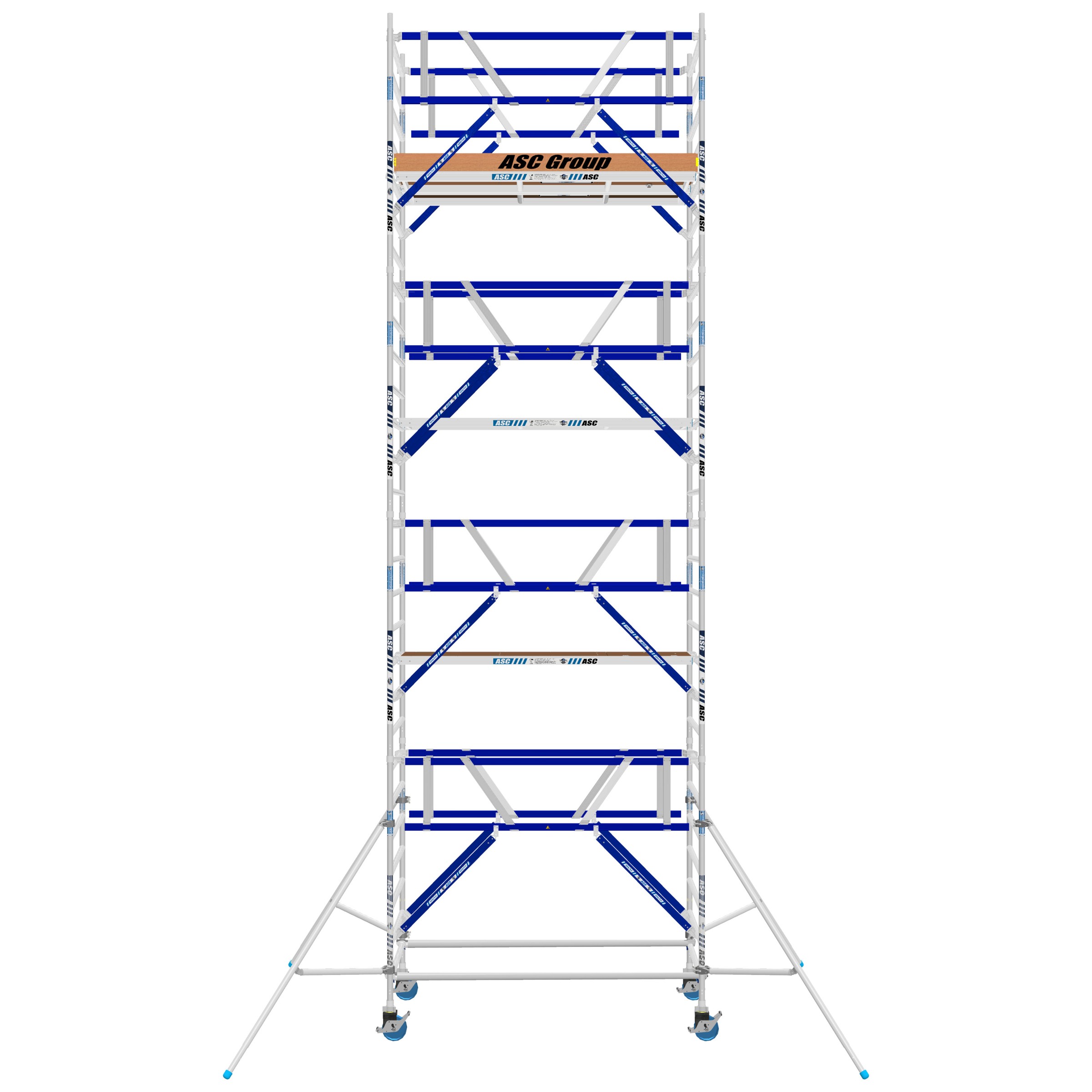ASC Rollgerüst AGS Pro 305x75cm mit Holz-Plattformen und doppelseitigem Geländer 9,3m Arbeitshöhe
