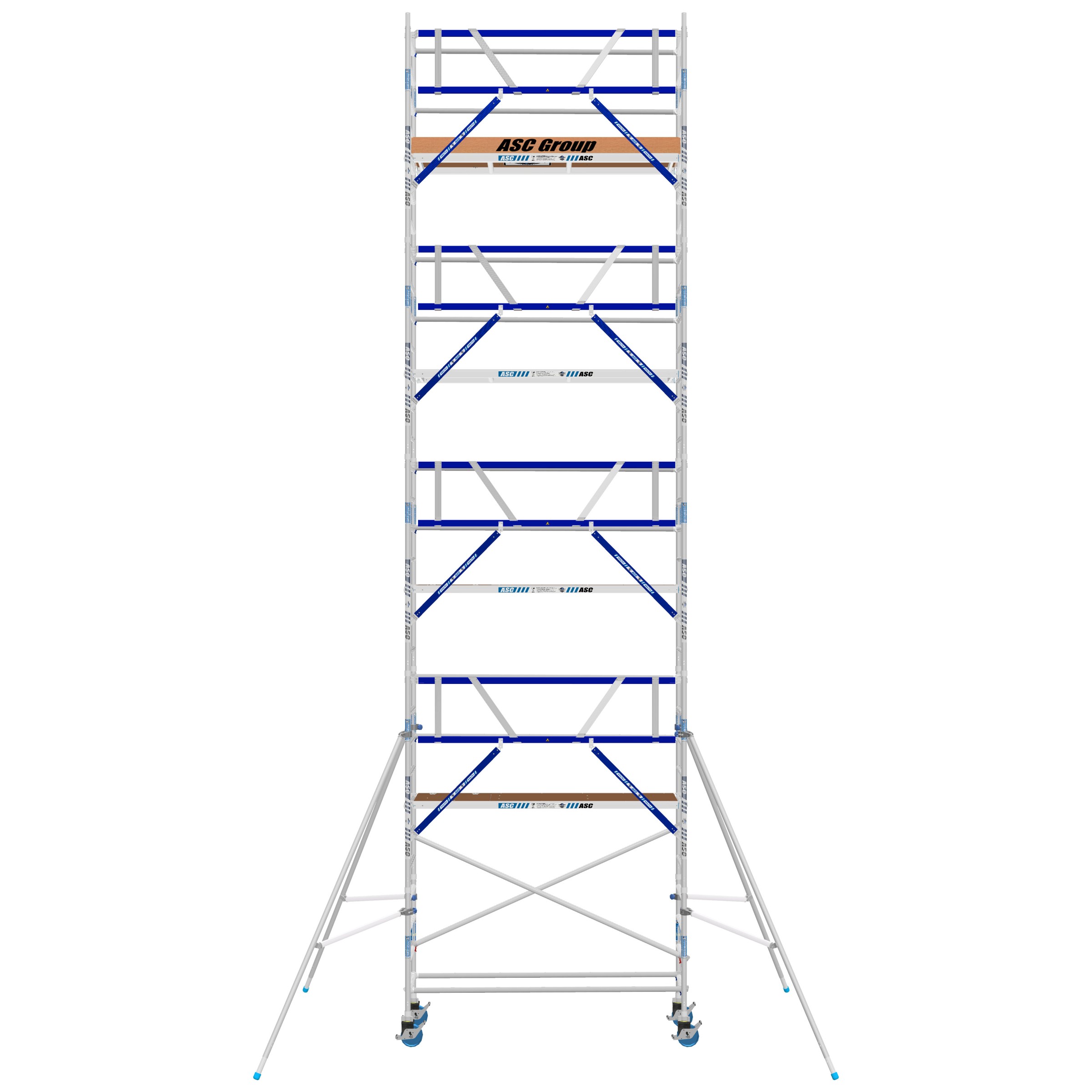 ASC Rollgerüst AGS Pro 250x75cm mit Holz-Plattformen und einseitigem Geländer 10,3m Arbeitshöhe