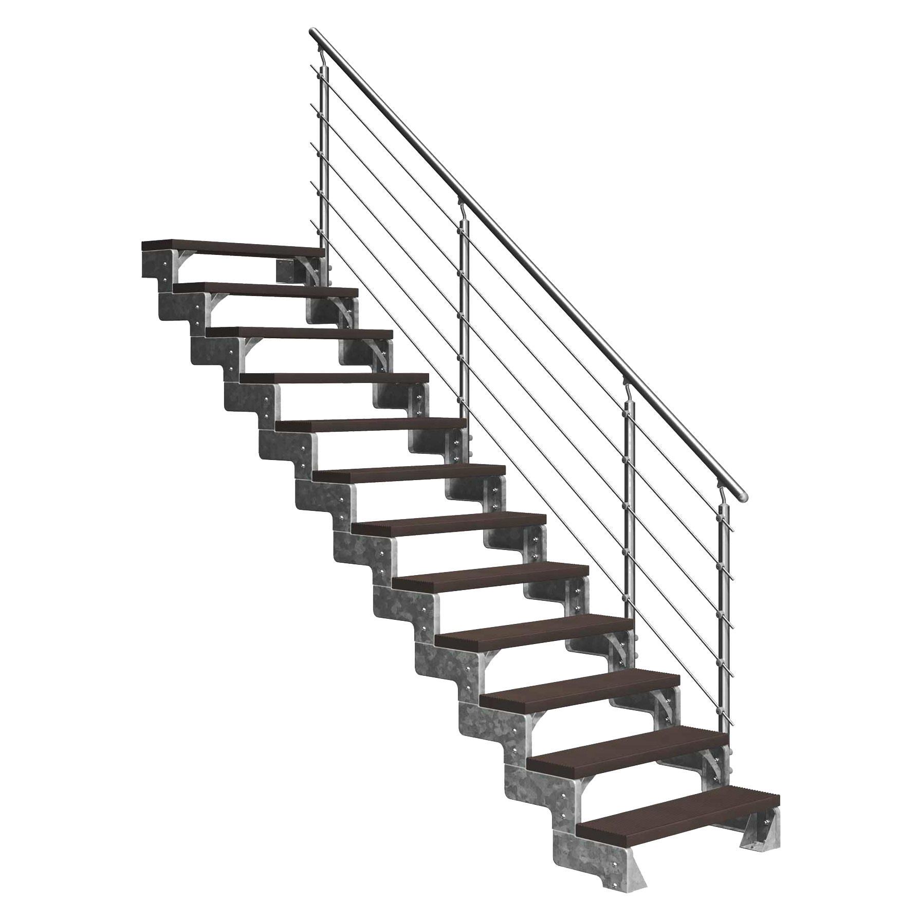 Dolle Außentreppe Gardentop 270-330cm Geschosshöhe mit Trimax dunkelbraun 100cm breit mit Prova-Geländer