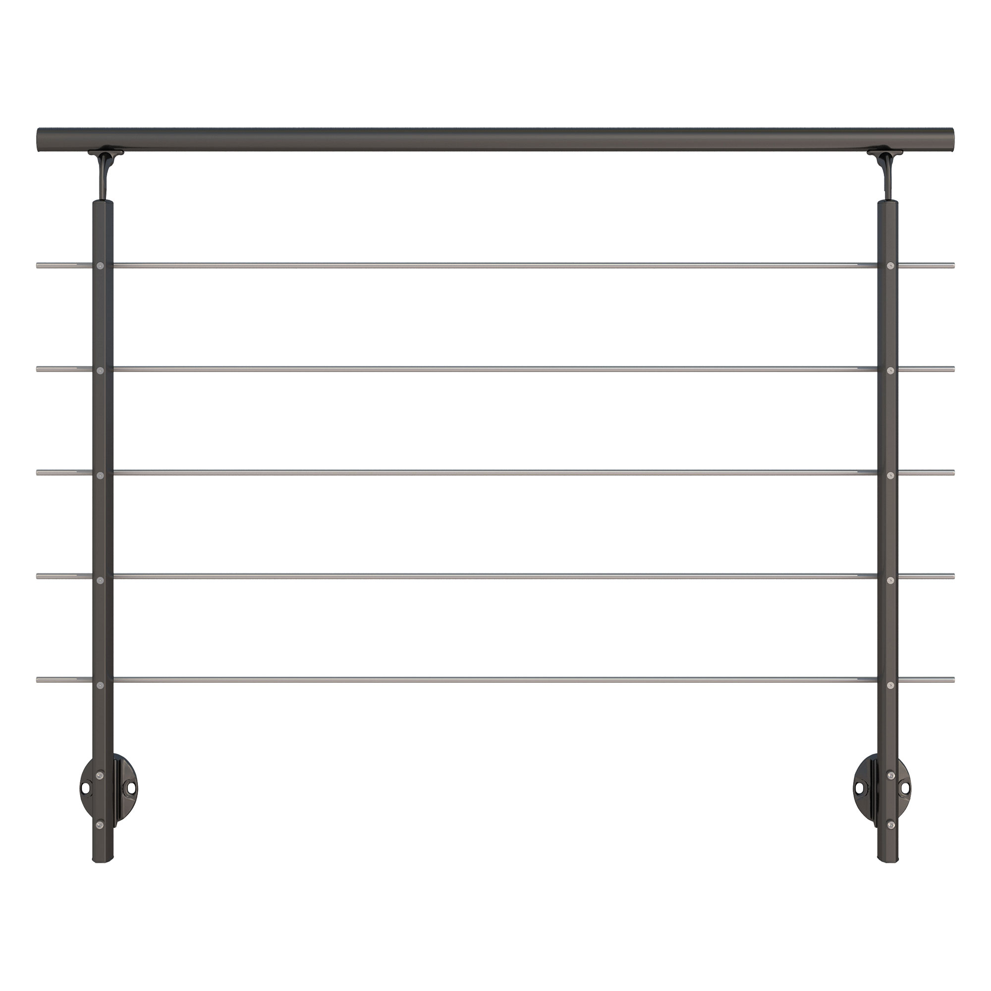 Dolle Brüstungsgeländer zur Wandmontage 1,5m Aluminium anthrazit mitlaufende Edelstahlstäbe Pfosten anthrazit oval, Handlauf weiß, rund