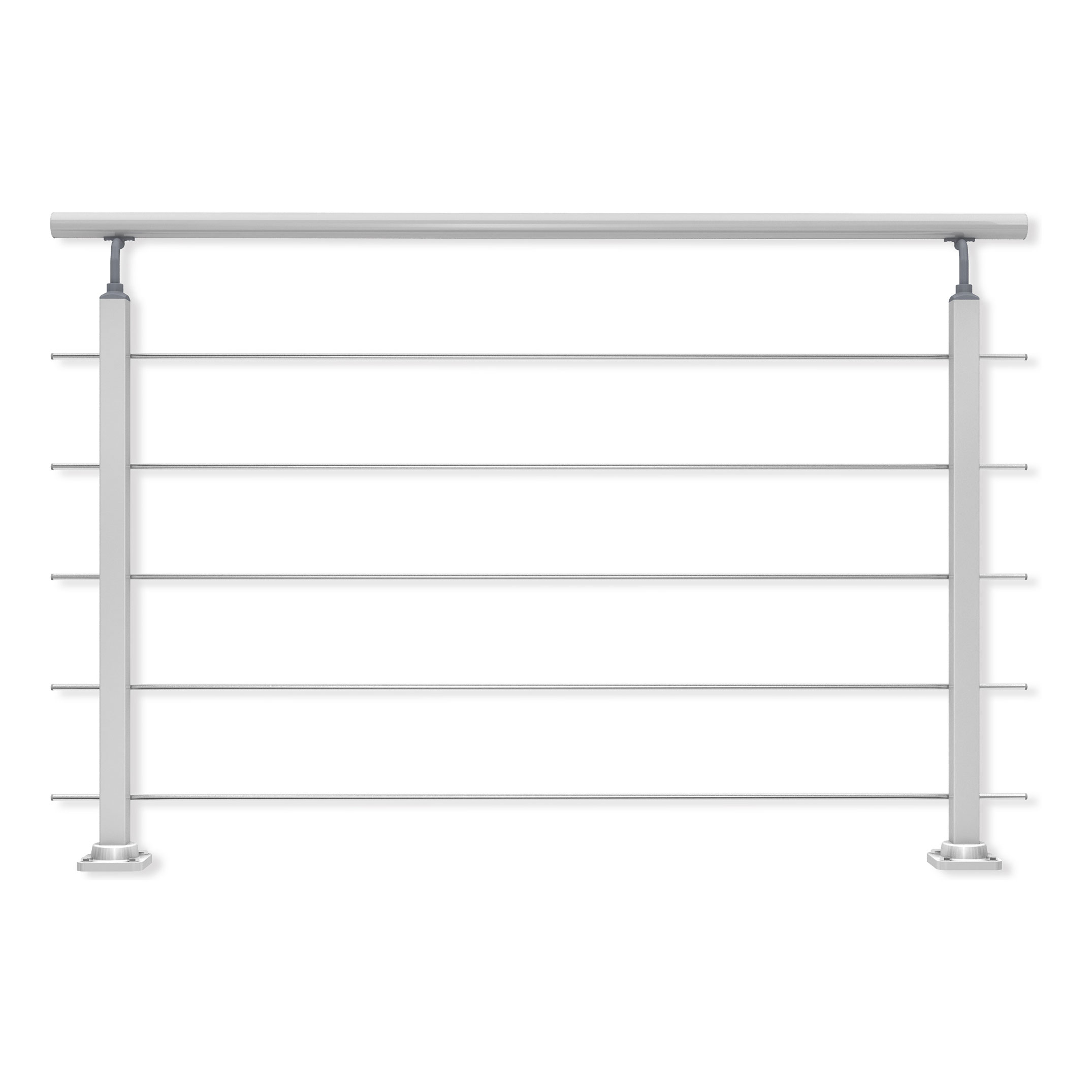 Dolle Brüstungsgeländer zur Bodenmontage Aluminium matt mitlaufende Edelstahlstäbe, Pfosten und Handlauf rechteckig