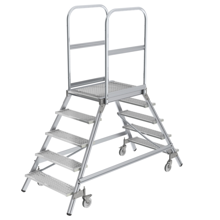 MUNK Podestleiter fahrbar Stahl-Gitterrost 2x5 Stufen