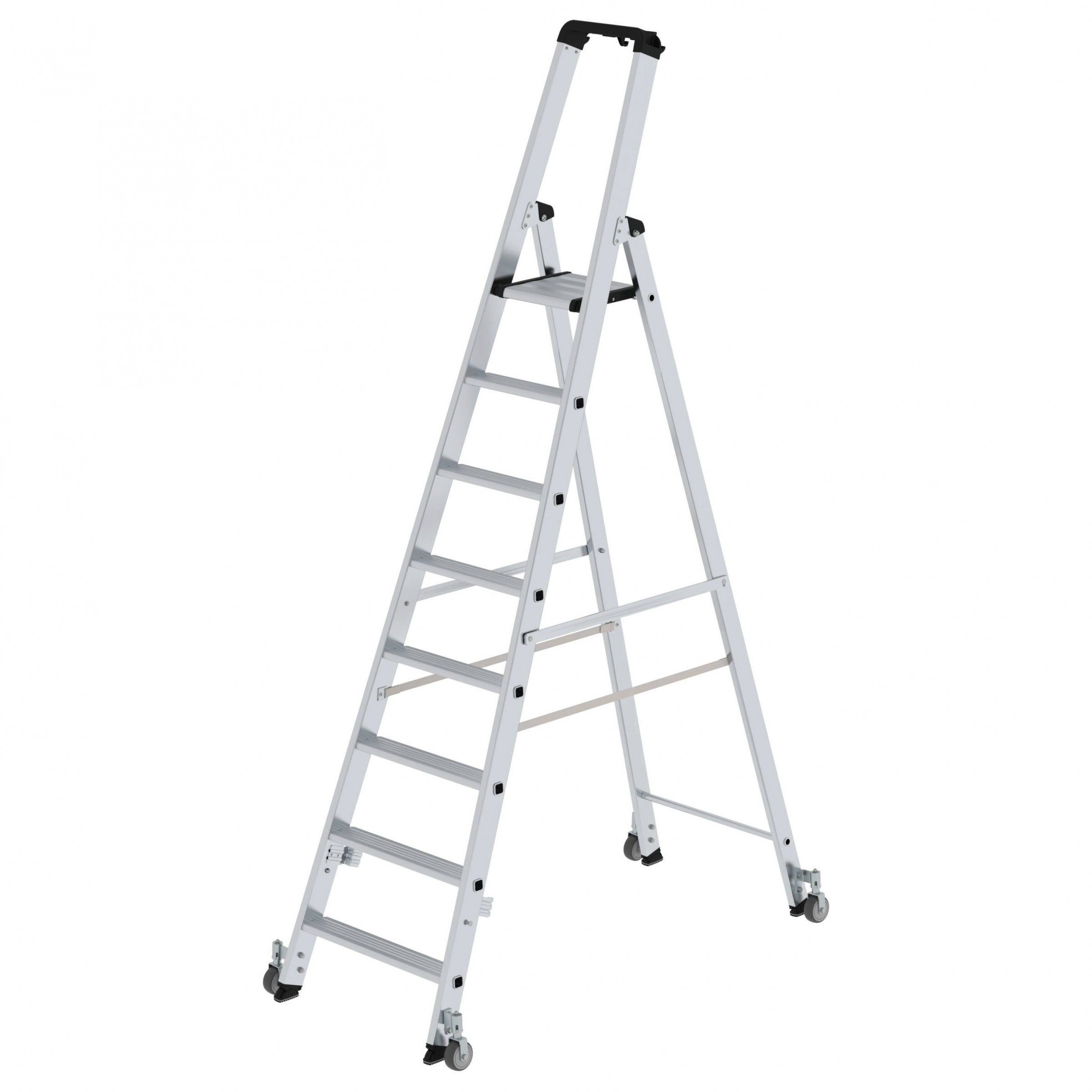 MUNK Stehleiter einseitig begehbar mit Rollen 8 Stufen