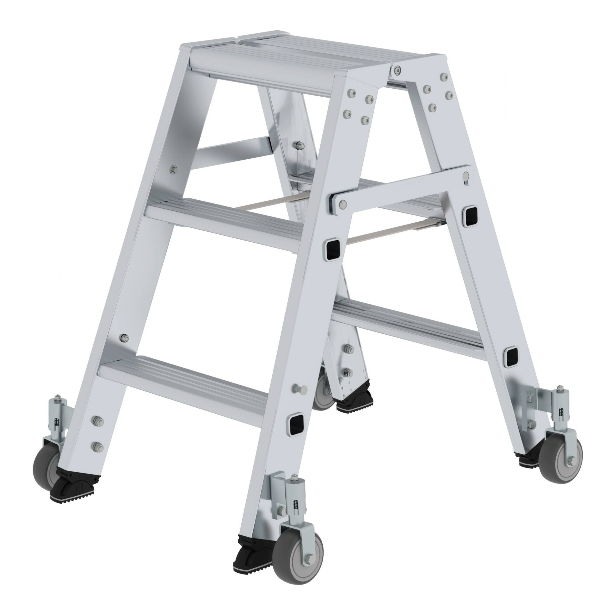 MUNK Stehleiter beidseitig begehbar mit Rollen 2x3 Stufen