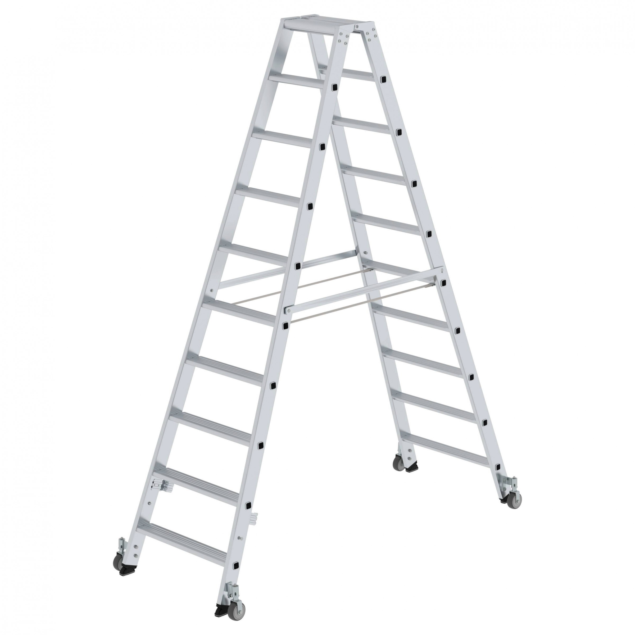 MUNK Stehleiter beidseitig begehbar mit Rollen 2x10 Stufen