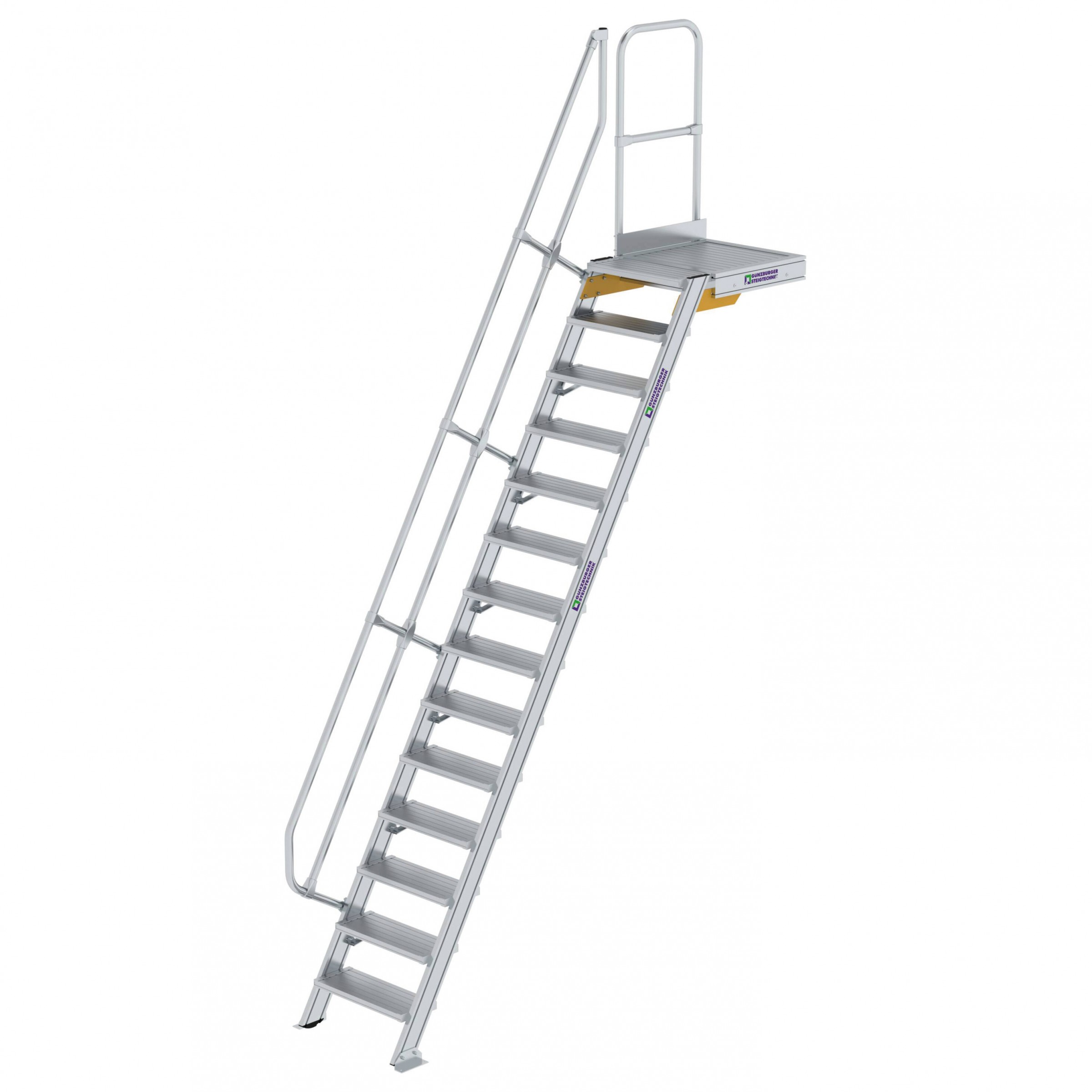 MUNK Treppe mit Plattform 60° inkl. einen Handlauf, 600mm Stufenbreite, 14 Stufen