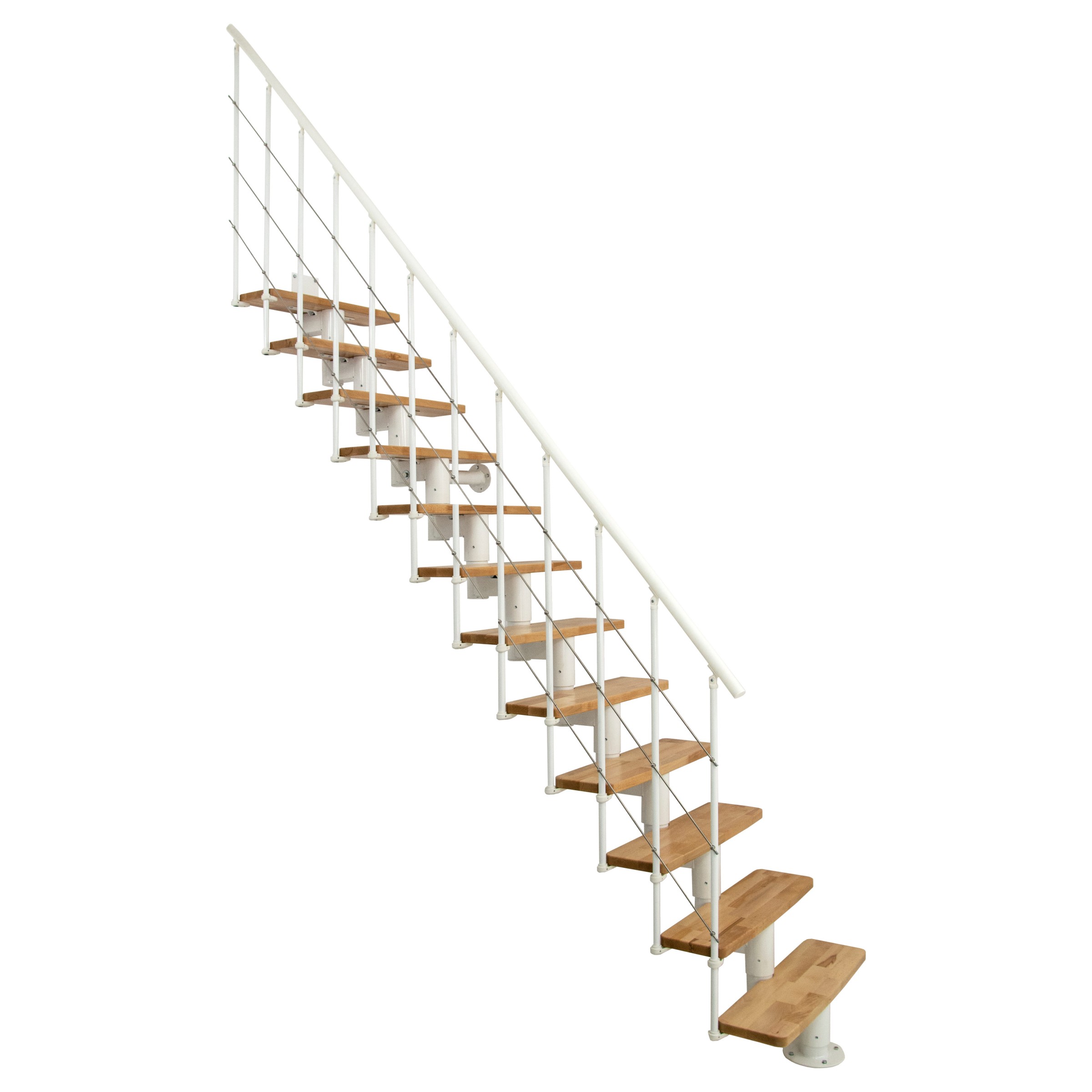 Minka Mittelholmtreppe Comfort in Buche lackiert Unterkonstruktion weiß bis 312cm Geschösshöhe