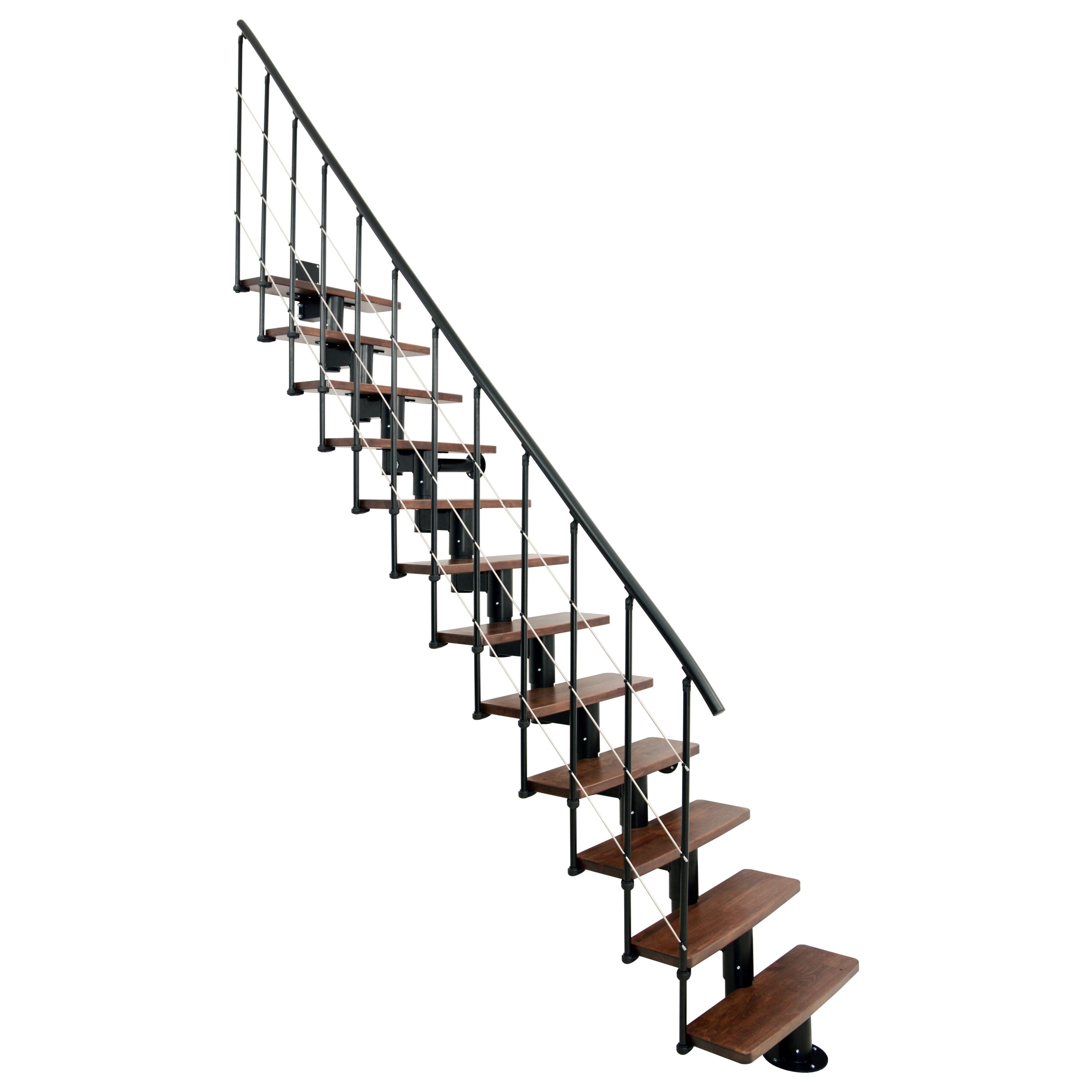 Minka Mittelholmtreppe Comfort in Buche auf Walnuss Unterkonstruktion schwarz bis 312cm Geschösshöhe