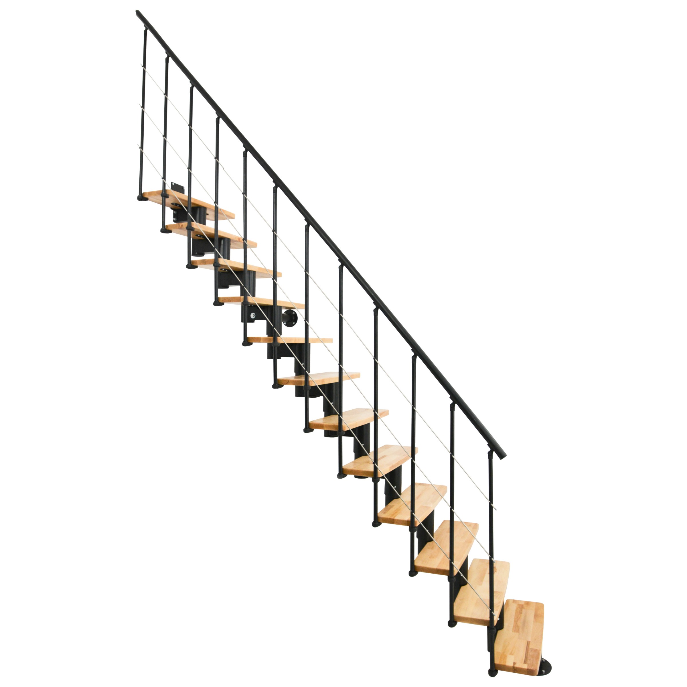Minka Mittelholmtreppe Comfort in Buche lackiert Unterkonstruktion schwarz bis 312-336cm Geschösshöhe