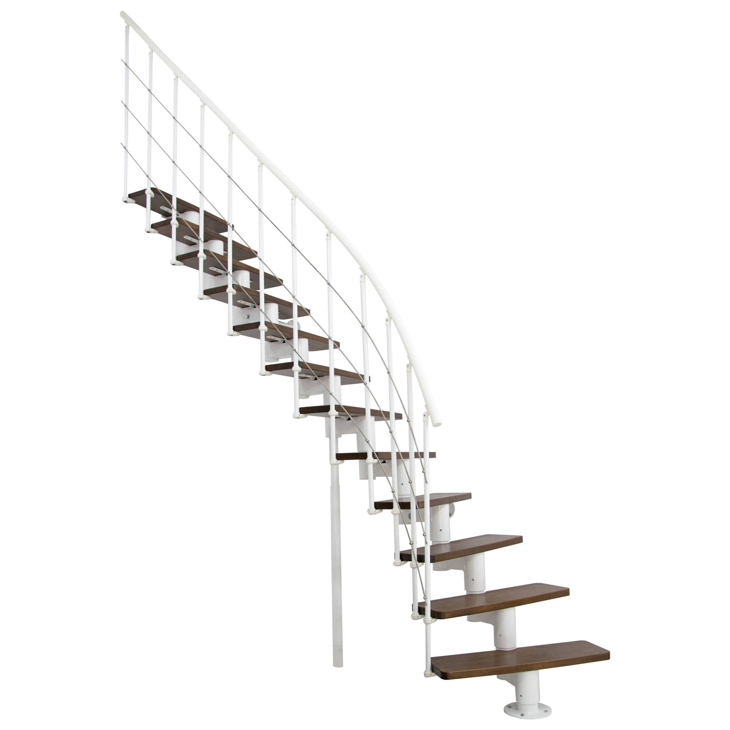 Minka Mittelholmtreppe Comfort in Buche auf Walnuss Unterkonstruktion weiß bis 312-336cm Geschösshöhe