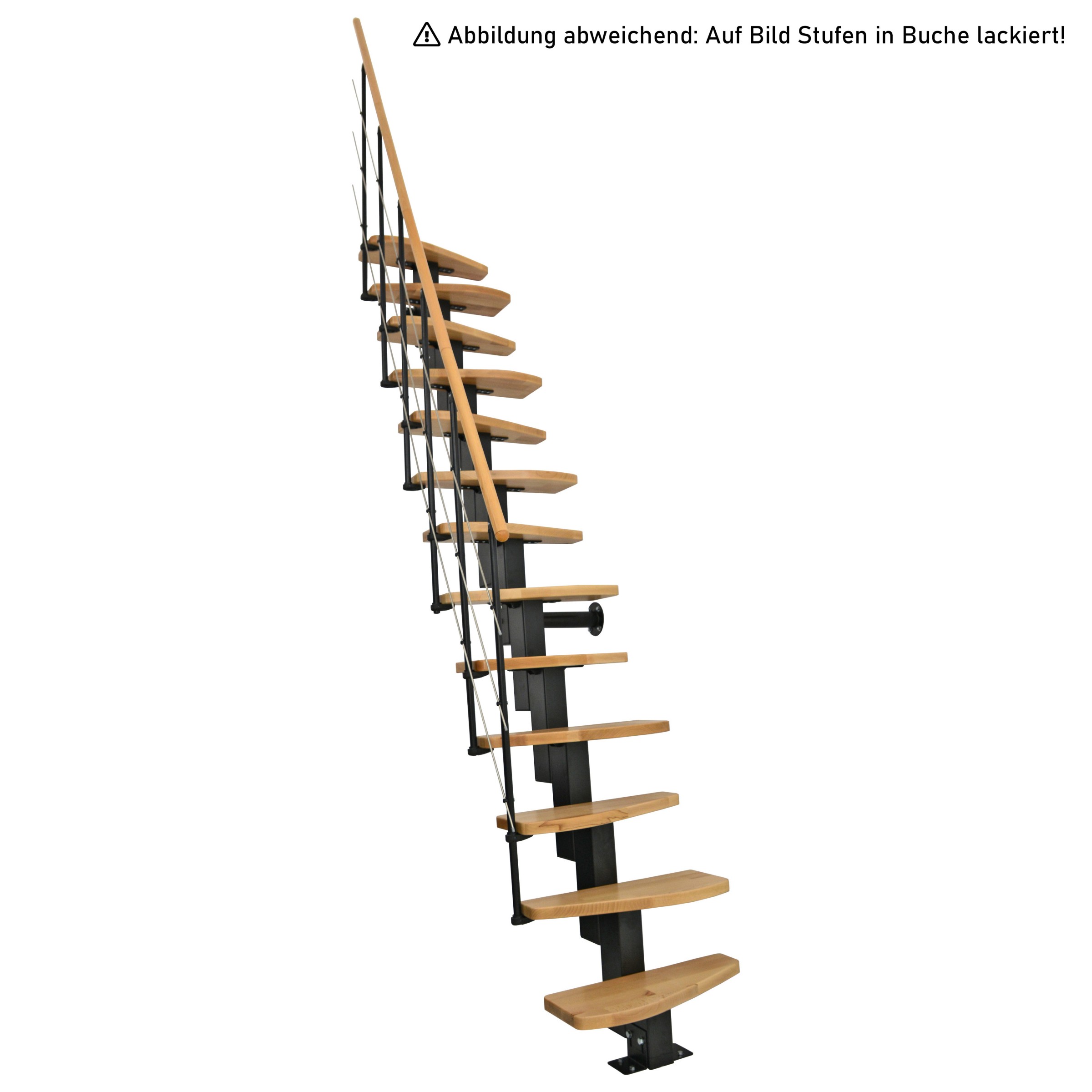 Minka Mittelholmtreppe Quatro Geradelaufend in Buche auf Walnuss gebeizt, UK schwarz mit 299cm Geschosshöhe