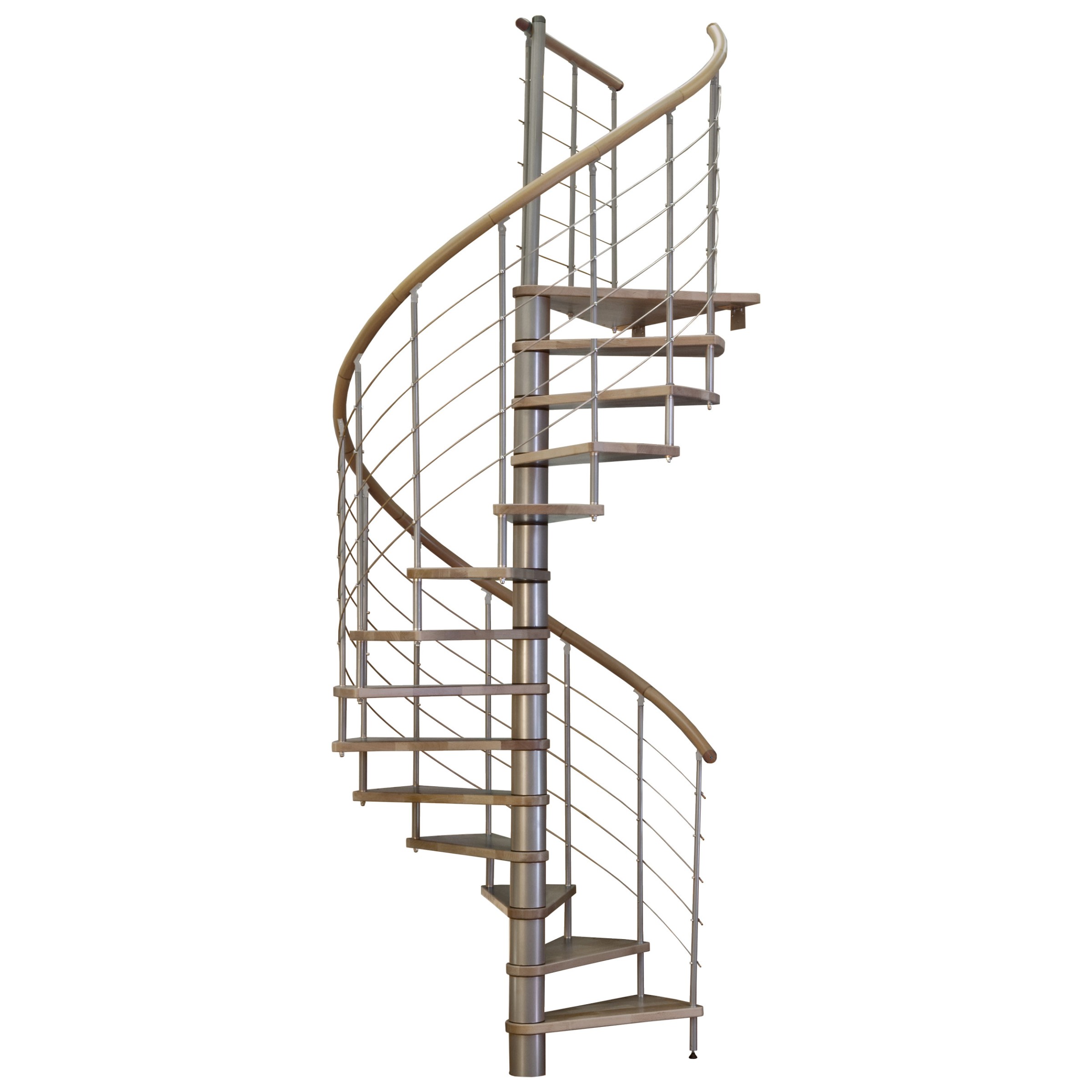Minka Spindeltreppe Venezia Eiche mit Handlauf und UK in silber Ø160cm bis 309,4cm Geschosshöhe