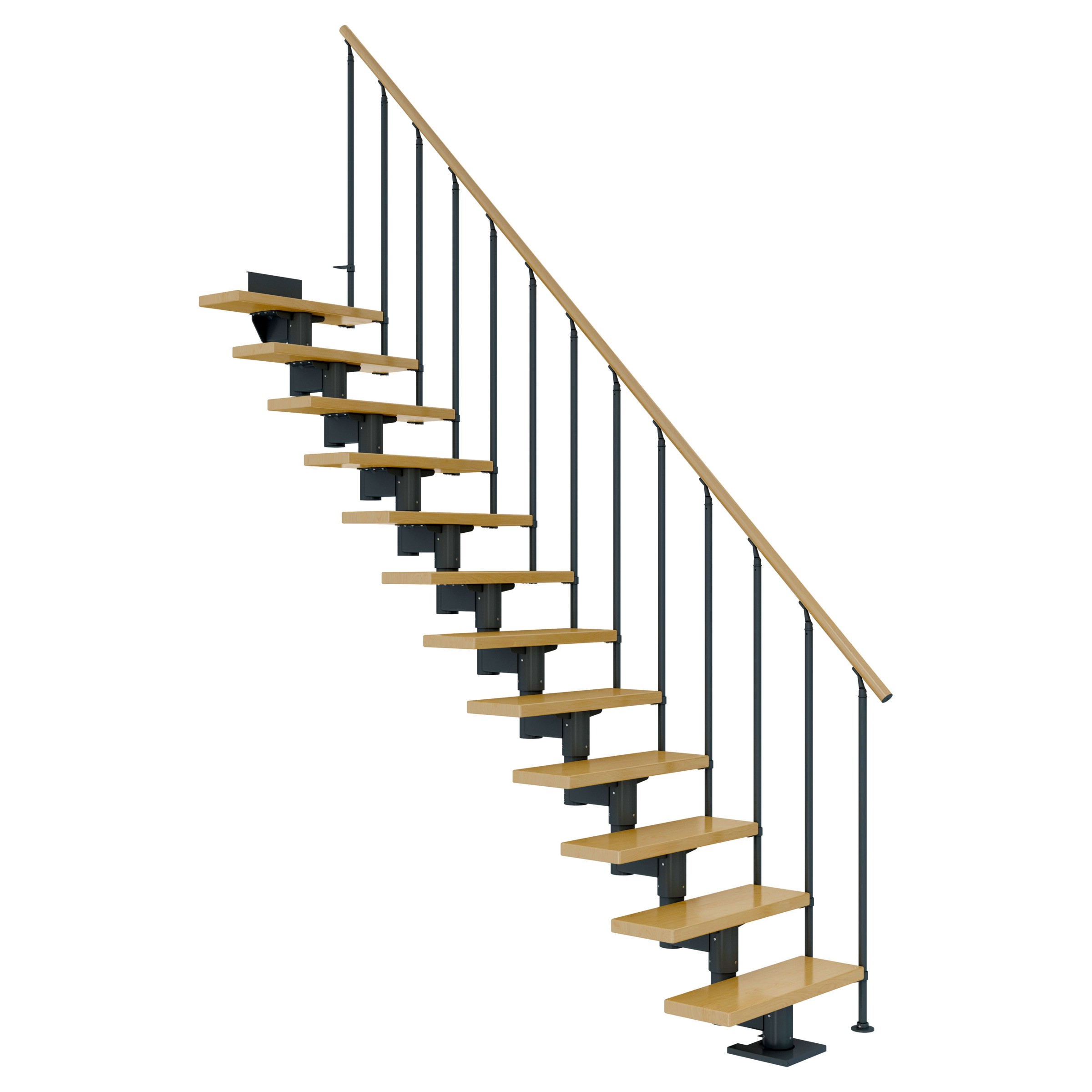 Dolle Mittelholmtreppe Cork Ahorn, lackiert Gerade 79 cm breit für GH 222 – 270 cm UK Metall Anthrazit mit Geländer