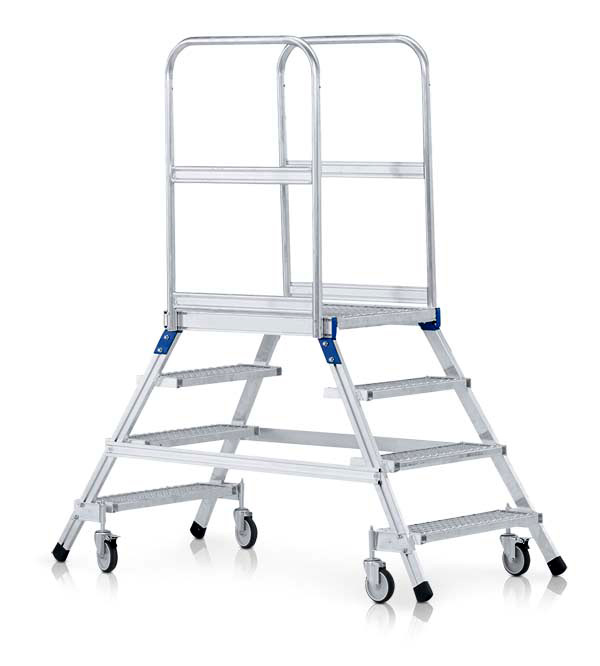 Zarges Podestleiter fahrbar mit 2x6 Stahl-Gitterrost-Stufen