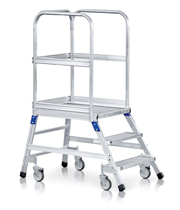 Zarges Podestleiter fahrbar mit 7 Stahl-Giterrost-Stufen