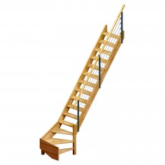 Dolle Raumspartreppe Brest bis 320cm Geschosshöhe 1/4-gewendelt unten rechts in Eiche unbehandelt inklusive Geländer