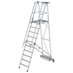 MUNK Podestleiter fahrbar mit schmaler Traverse 10 Stufen