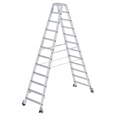 MUNK Stehleiter beidseitig begehbar mit Rollen 2x12 Stufen