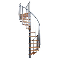 Minka Spindeltreppe Berlin in silber mit Buchestufen bis 309cm Geschosshöhe Ø140cm