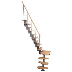 Minka Mittelholmtreppe Quatro ¼-gewendelt in Buche klar lackiert, UK grau mit 345cm Geschosshöhe