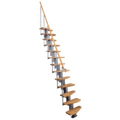 Minka Mittelholmtreppe Quatro Geradelaufend in Buche auf Walnuss gebeizt, UK weiß mit 322cm Geschosshöhe