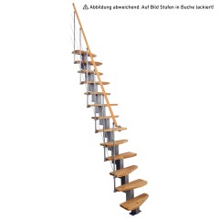 Minka Mittelholmtreppe Quatro ¼-gewendelt in Buche klar lackiert, UK weiß mit 345cm Geschosshöhe