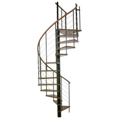 Minka Spindeltreppe Venezia Buche auf Walnuss lackiert mit Handlauf und UK in schwarz Ø160cm bis 309,4cm Geschosshöhe