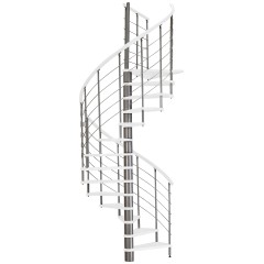 Minka Spindeltreppe Venezia weiß lackiert mit Handlauf und UK in silber Ø160cm bis 309,4cm Geschosshöhe
