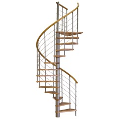 Minka Spindeltreppe Venezia Buche keilgezinkt mit Handlauf und UK in silber Ø160cm bis 309,4cm Geschosshöhe