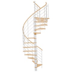 Minka Spindeltreppe Venezia Buche keilgezinkt mit Massivholzhandlauf und UK in weiß Ø120cm bis 309,4cm Geschosshöhe