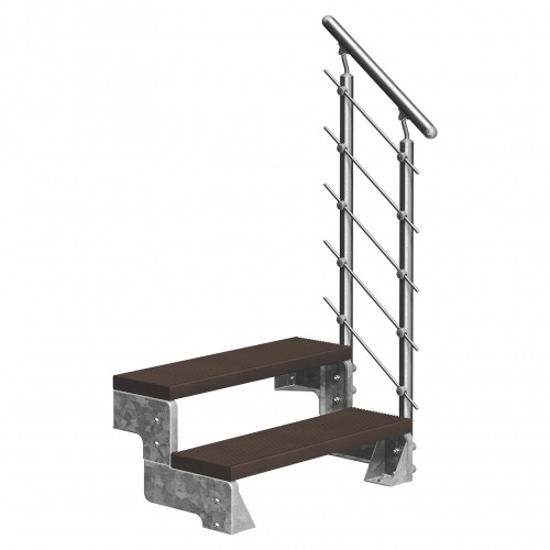 Dolle Außentreppe Gardentop 36-44cm Geschosshöhe mit Trimax dunkelbraun 80cm breit mit Prova-Geländer