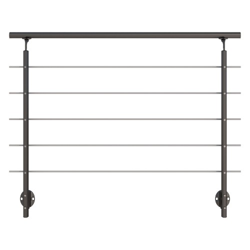 Dolle Brüstungsgeländer zur Wandmontage 1,5m Aluminium anthrazit mitlaufende Edelstahlstäbe Pfosten anthrazit oval, Handlauf weiß, rund