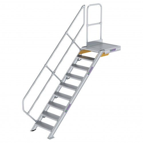 MUNK Treppe mit Plattform 45° inkl. einen Handlauf, 600mm Stufenbreite, 9 Stufen