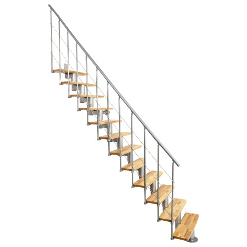 Minka Mittelholmtreppe Comfort in Buche lackiert Unterkonstruktion silber bis 312cm Geschösshöhe